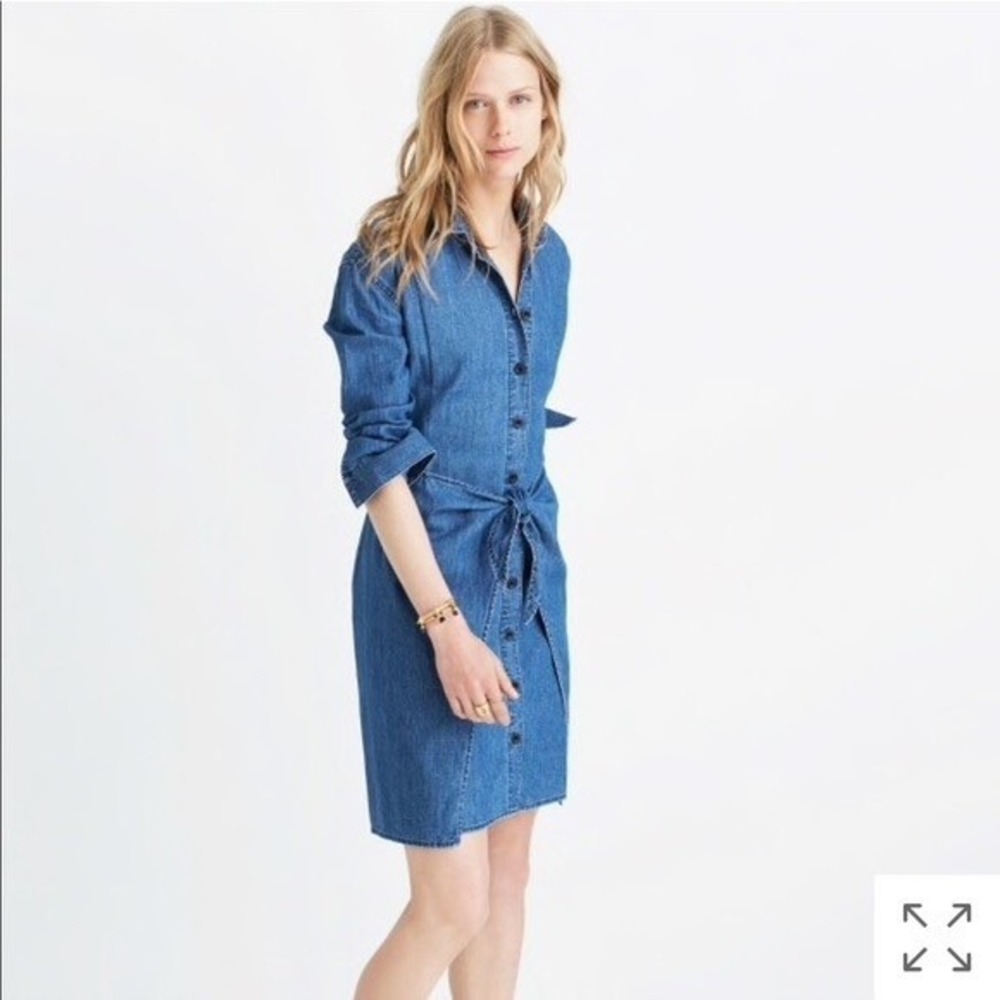 Madewell Denim Tie Front Long Sleeve Dress Size Small Classic‎ Fall Casual